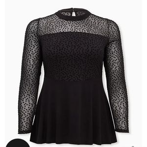 Torrid Black Star Mesh & Premium Ponte Peplum Top Sz 1 NWT